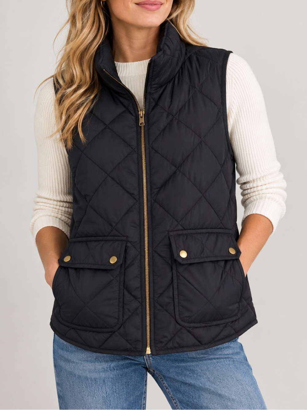 J Crew Down Quilted Black Women's Puffer Vest - Lightweight Layer